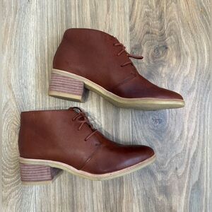 Brown Leather Lace-Up Chukka Booties with Stacked Heel Size US 9.5 M LNC